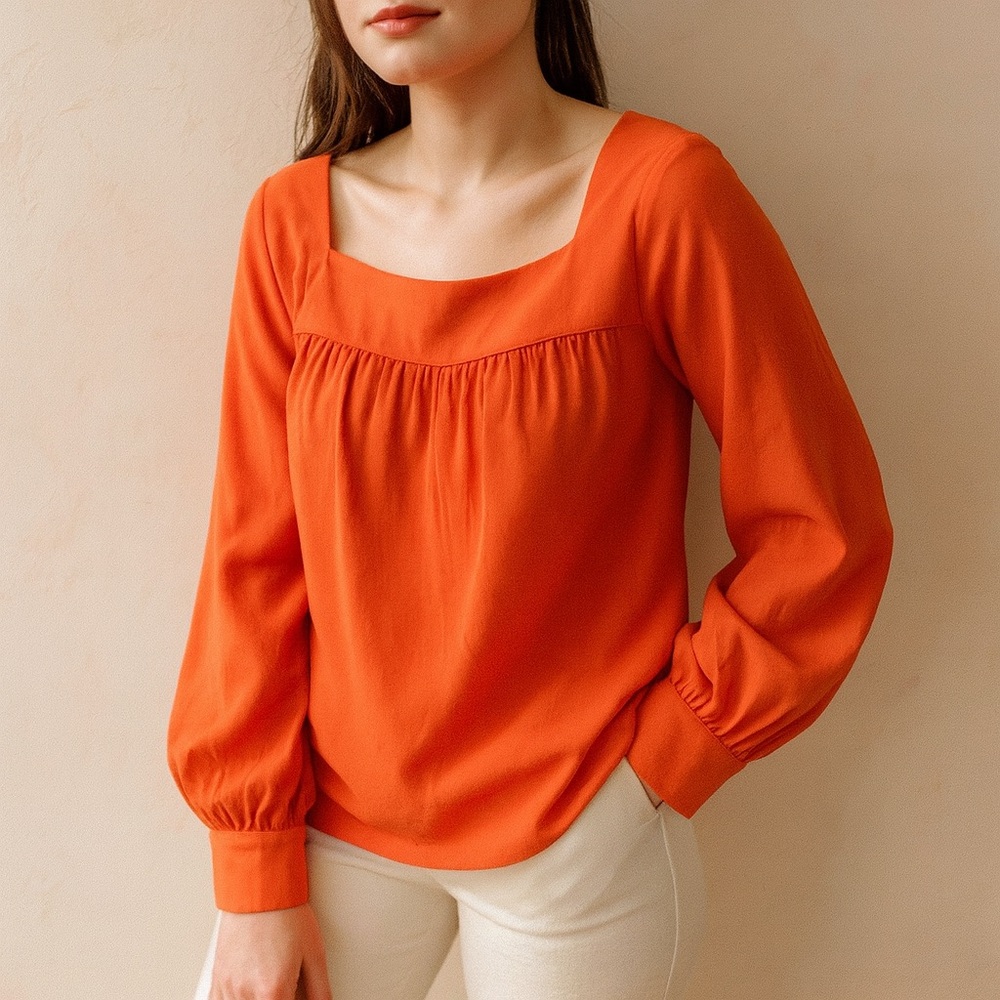 CK Bradley Tangerine Long Sleeve Sheer Blouse Size Medium